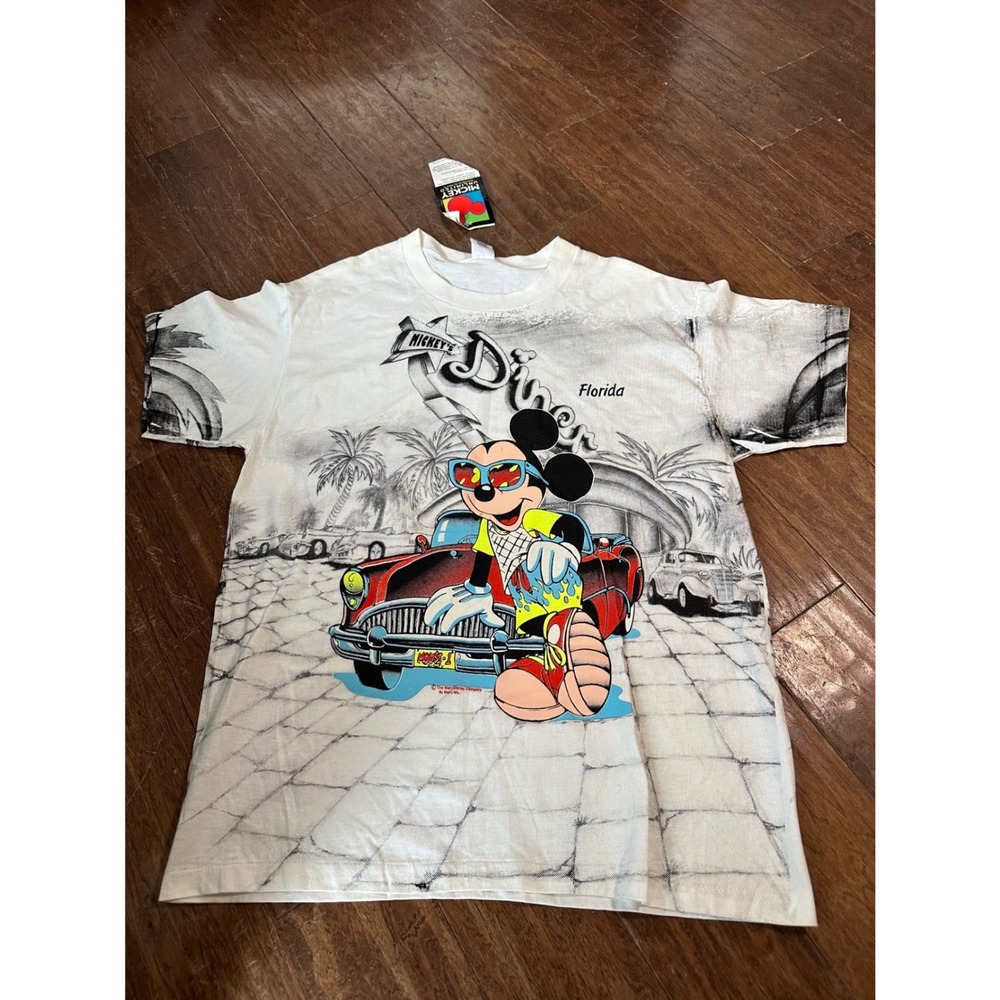 NOS Vintage Sherry's Best Mickey Unlimited Florida‎ Diner All Over T-Shirt XL